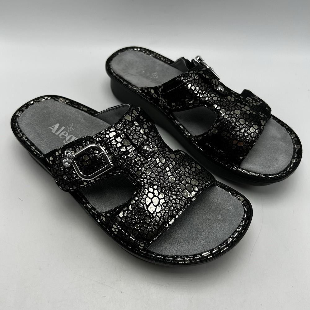 Alegria Sandals Womens 6 6.5 PEG Metallic EU 36 Hook Loop Slip On Comfort Black